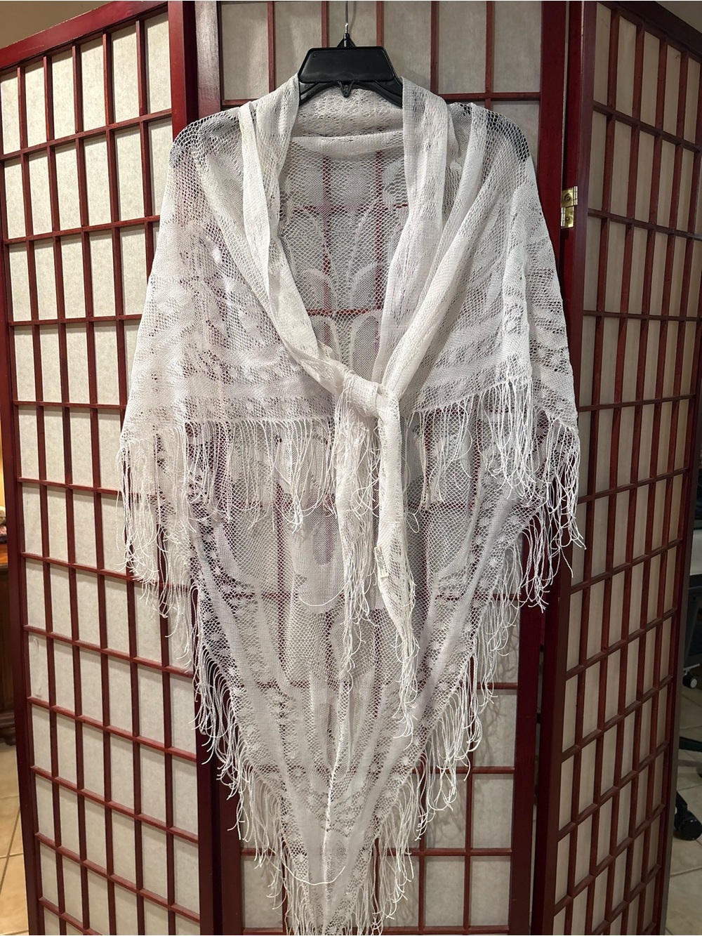 Lightweight White Fringe Shawl Scarf